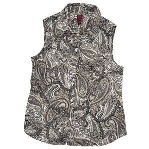 212 Collection Size S Womens Sleeveless Paisley Button Down Shirt